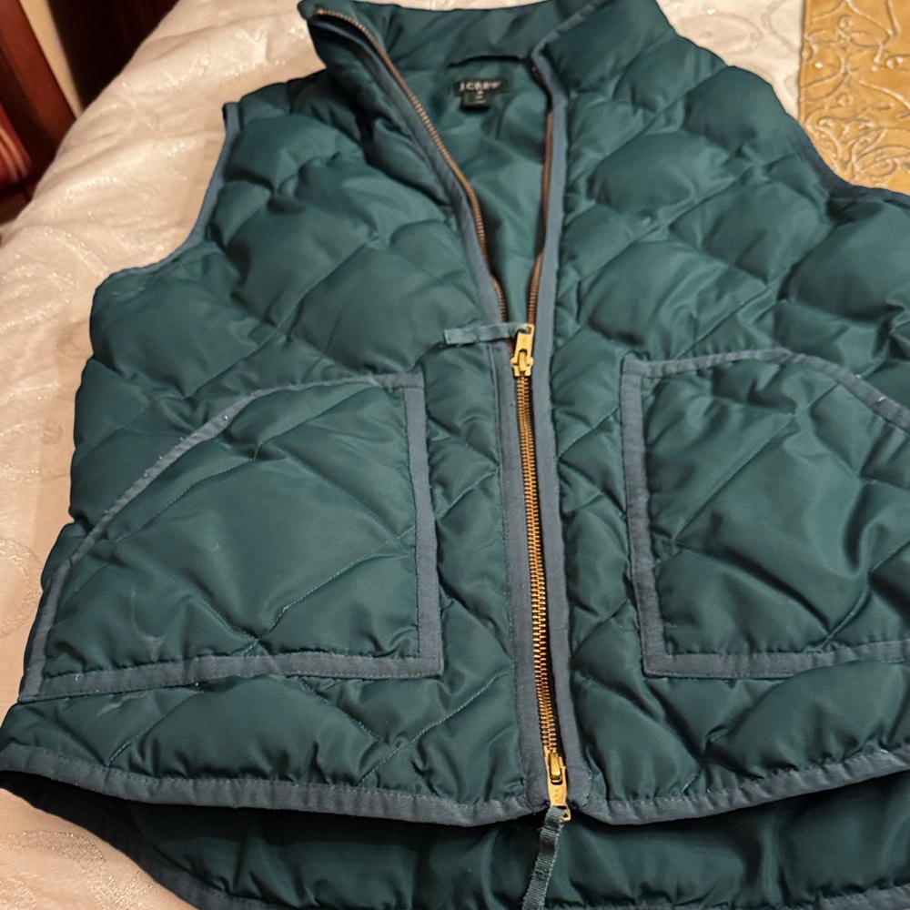 J. Crew Teal Quilted Vest with Gold Zipper